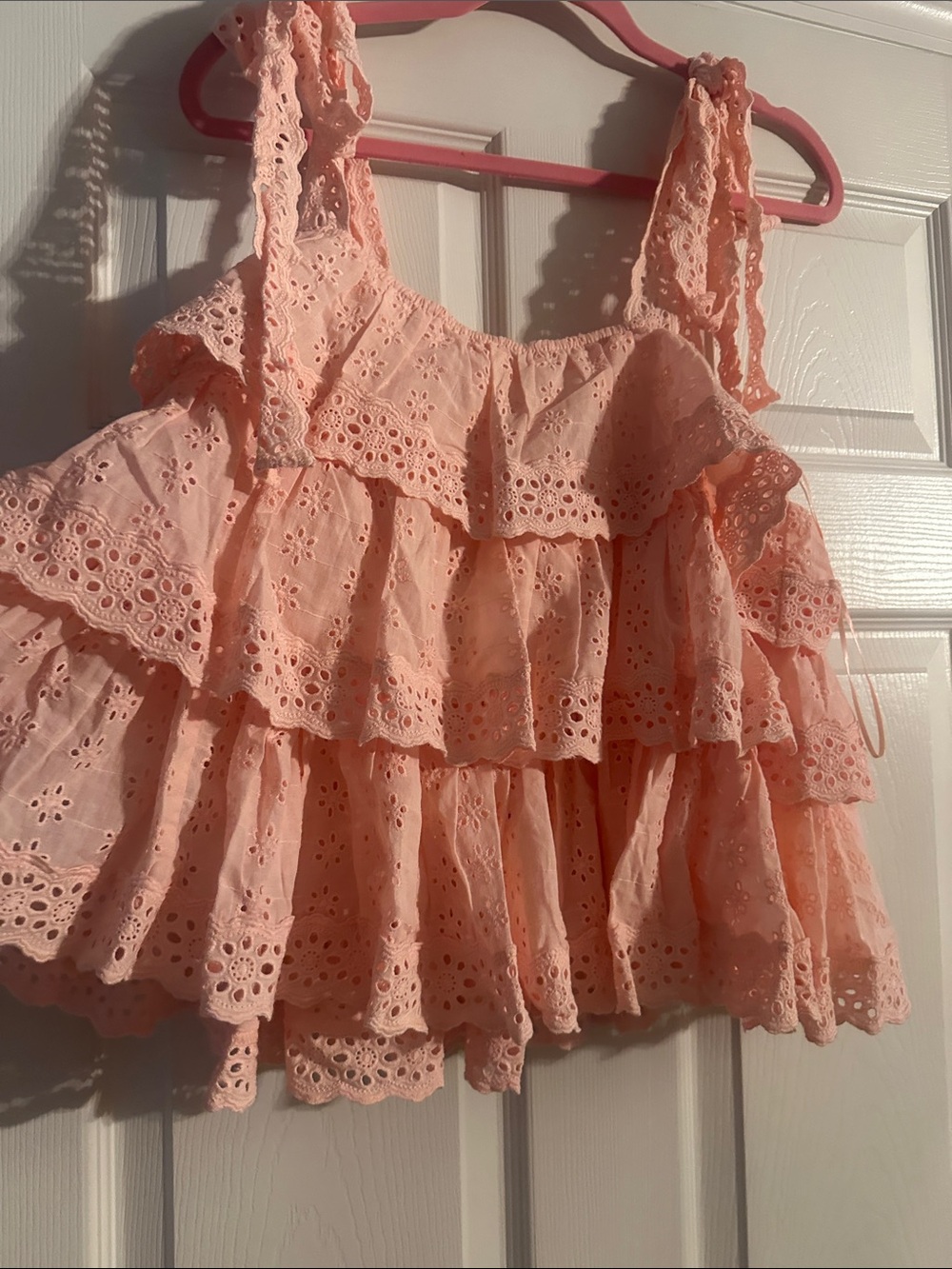 Petal & Pup Peach Eyelet Tiered Ruffle Tank - Picture 3 of 6